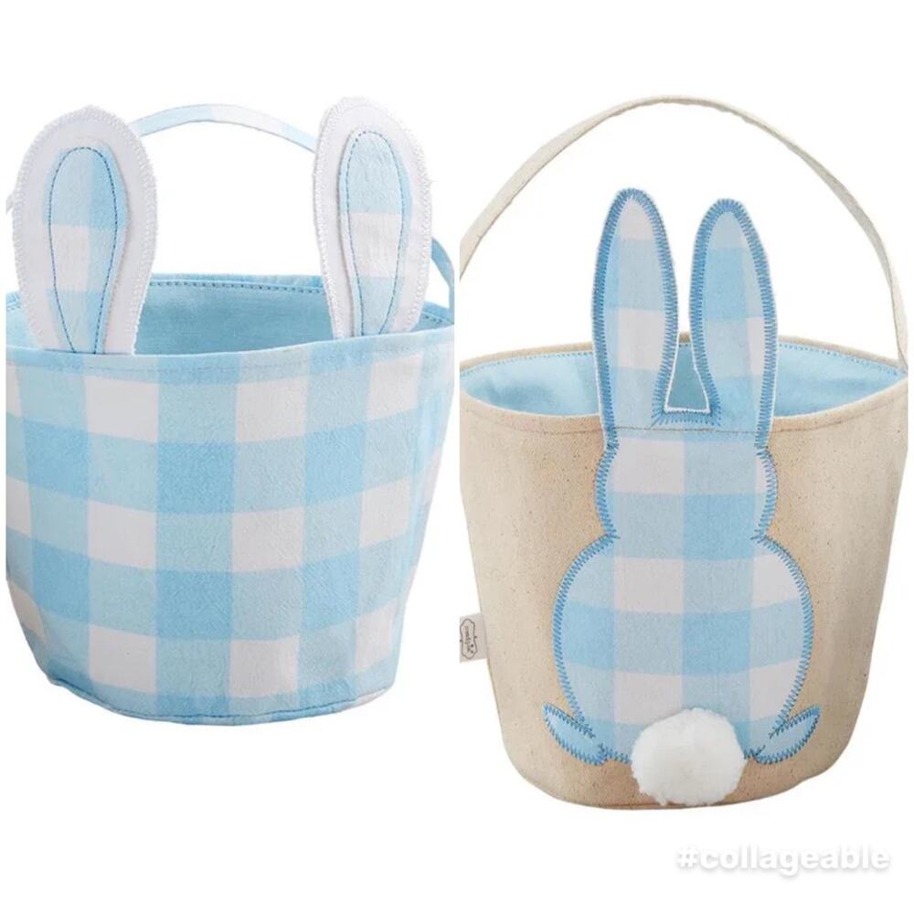 Mud Pie Boys Blue Gingham Bunny Easter Baskets Set of 2 NWT Nordstrom
